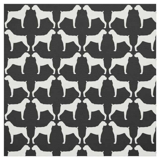 Boxer Dog Silhouettes Black and White Patterned Fabric (Swatch)