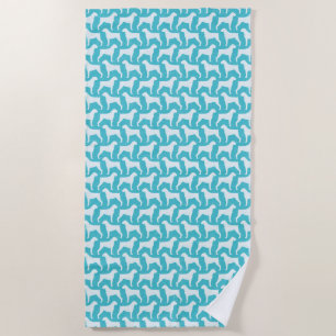 Boxer Dog Silhouettes Pattern (Natural Ears) Beach Towel