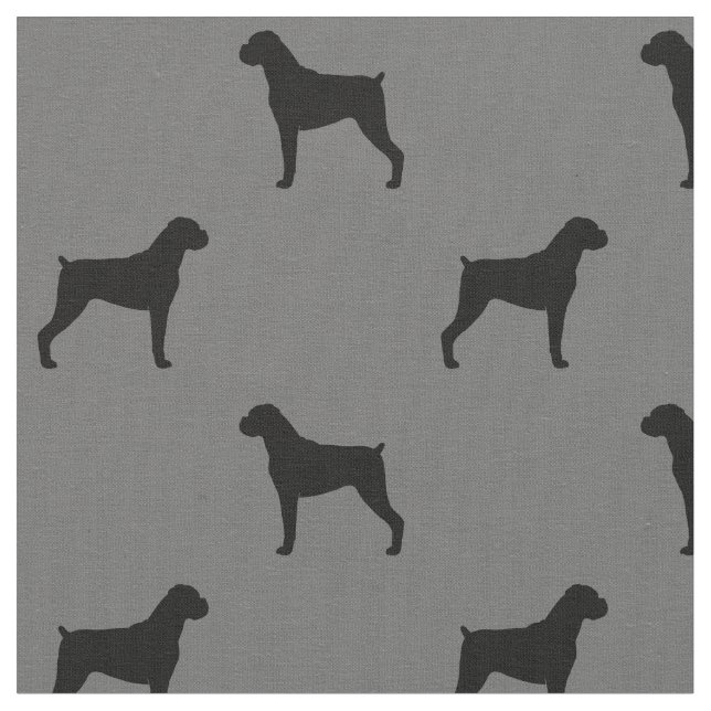 Boxer Dog Silhouettes Pattern - Natural Ears Fabric (Close Up)