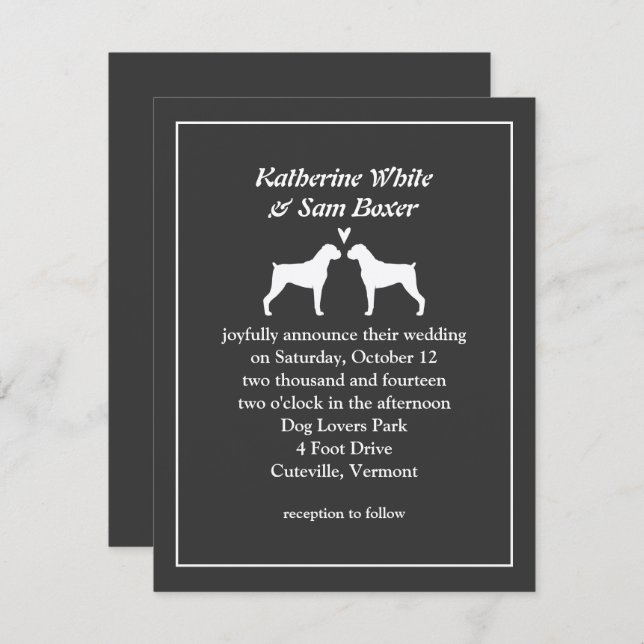 Boxer Dog Silhouettes Wedding Invitation (Front/Back)