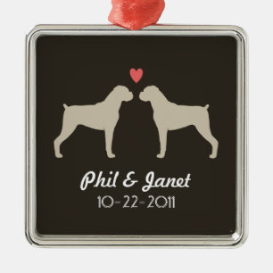 Boxer Dog Silhouettes with Heart and Text Metal Tree Decoration