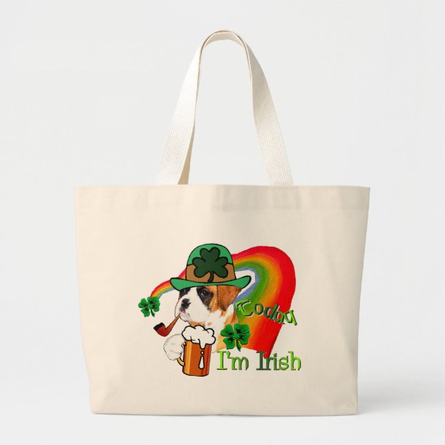 Boxer Dog St Patrick's Day Large Tote Bag (Front)