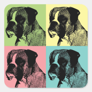 Boxer Dog Stamper Pop Art Square Sticker