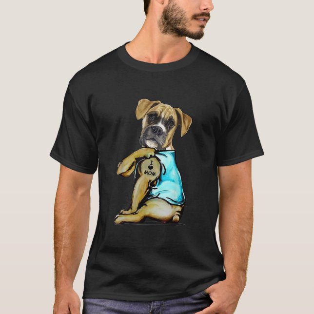 Boxer Dog Tattoo I Love Mum Mother's Day Lover  T-Shirt (Front)