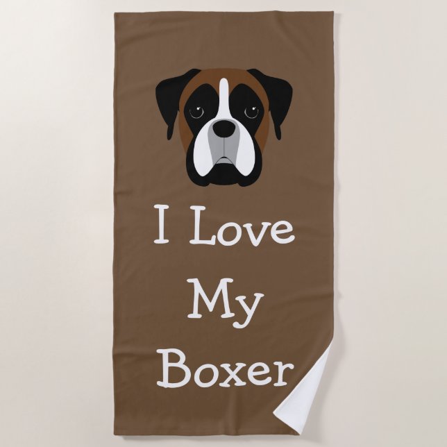 Boxer Dog Theme Love Beach Towel (Front)