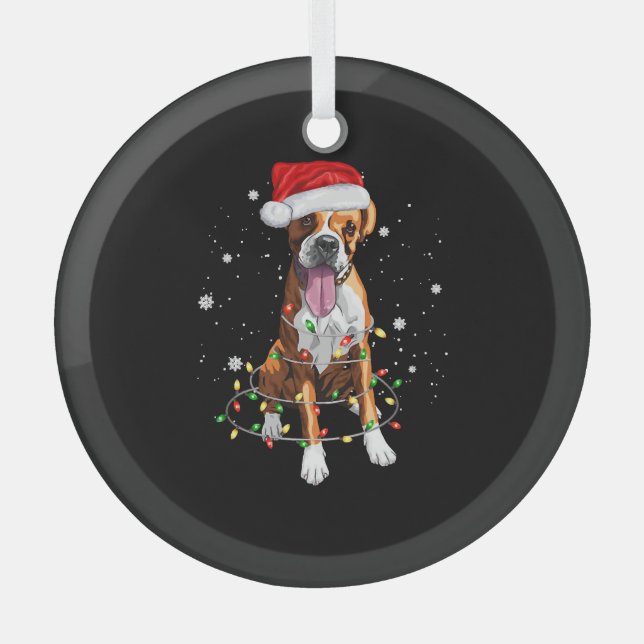 Boxer Dog Tree Christmas Lights Xmas Pajama Glass Tree Decoration (Front)