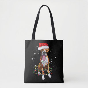 Boxer Dog Tree Christmas Lights Xmas Pajama Tote Bag