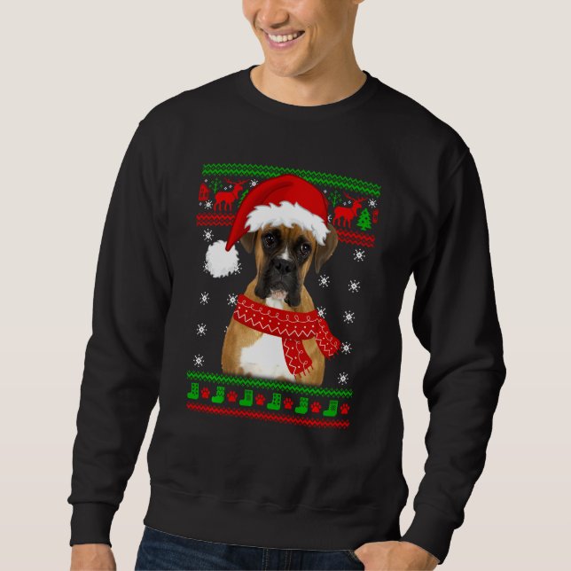 Boxer Dog Ugly Sweater Christmas Puppy Dog Lover (Front)