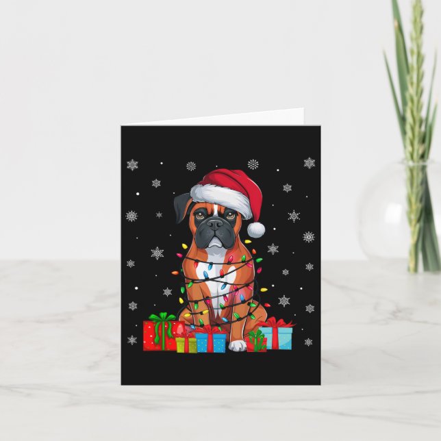 Boxer Dog Ugly Xmas Lights Santa Hat Boxer Dog Chr Card (Front)