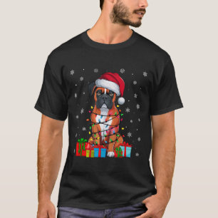 Boxer Dog Ugly Xmas Lights Santa Hat Boxer Dog Chr T-Shirt