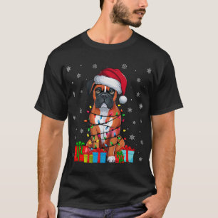 Boxer Dog Ugly Xmas Lights Santa Hat Boxer Dog T-Shirt