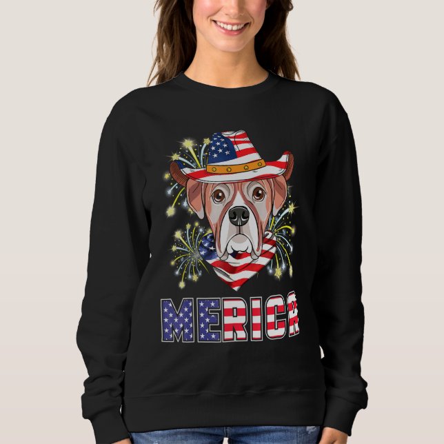 Boxer Dog Us Flag Hat Fireworks Merica 4th Of July Sweatshirt (Front)