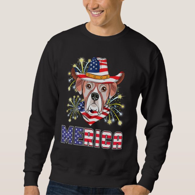 Boxer Dog Us Flag Hat Fireworks Merica 4th Of July Sweatshirt (Front)