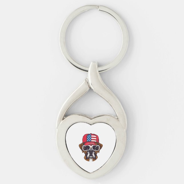 Boxer Dog USA Key Ring (Front)