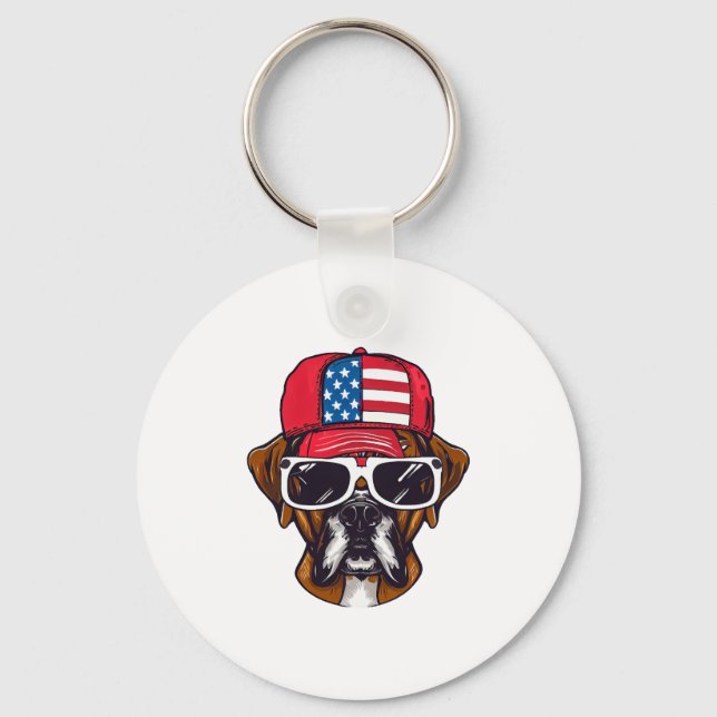 Boxer Dog USA Key Ring (Front)