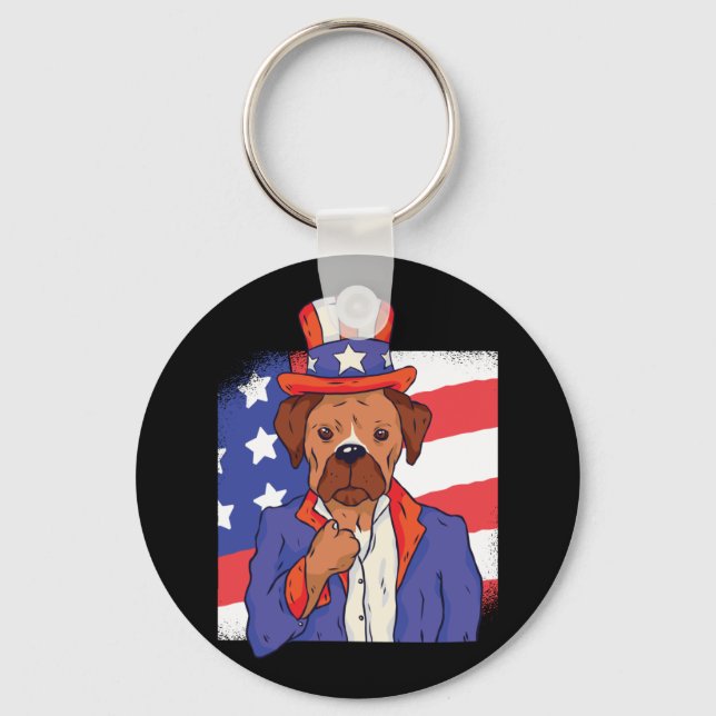 Boxer Dog USA Patriot Key Ring (Front)