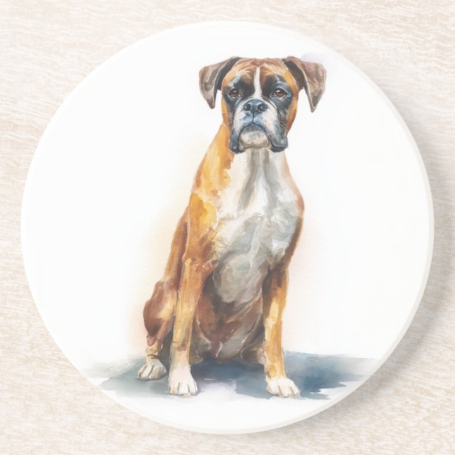 Boxer Dog Watercolor Art Coaster (Front)