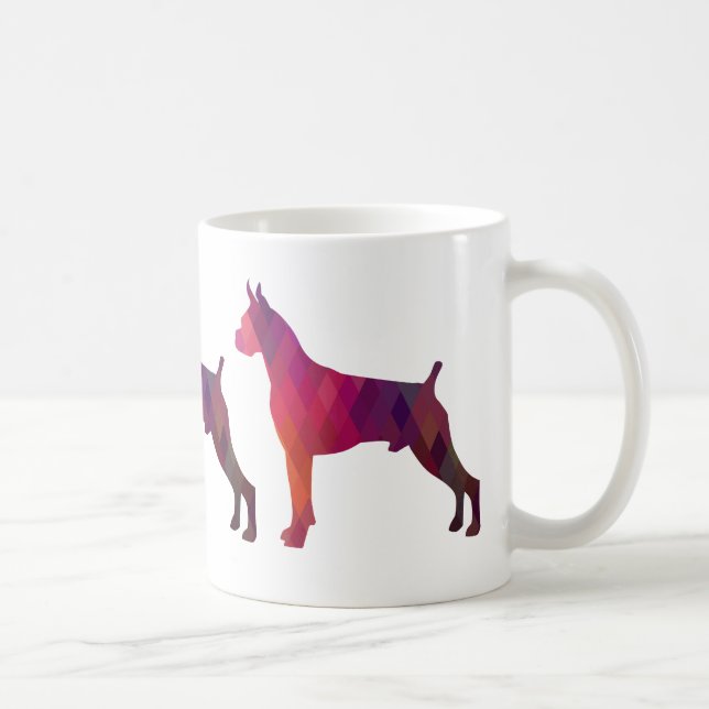Boxer Dog Watercolor Geometric Pattern Silhouette Coffee Mug (Right)