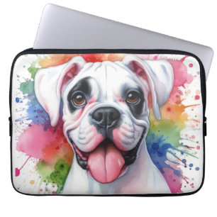 Boxer Dog Watercolor Splashes Laptop Sleeve
