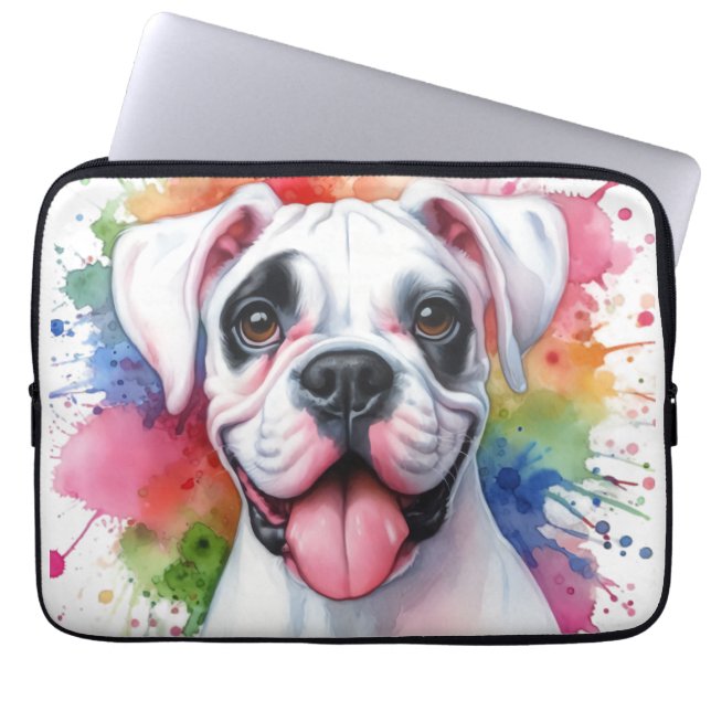 Boxer Dog Watercolor Splashes Laptop Sleeve (Front)