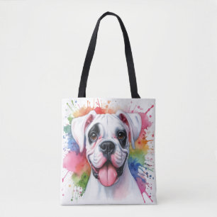 Boxer Dog Watercolor Splashes Tote Bag