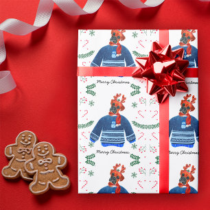 Boxer Dog Wearing Christmas Sweater Festive Wrapping Paper