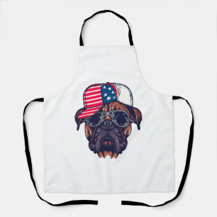 Boxer Dog Wearing White Red Blue Apron