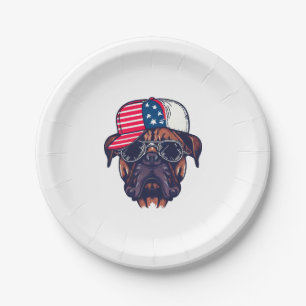 Boxer Dog Wearing White Red Blue Paper Plate