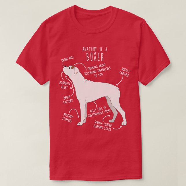 Boxer Dog White Check Anatomy 1 T-Shirt (Design Front)