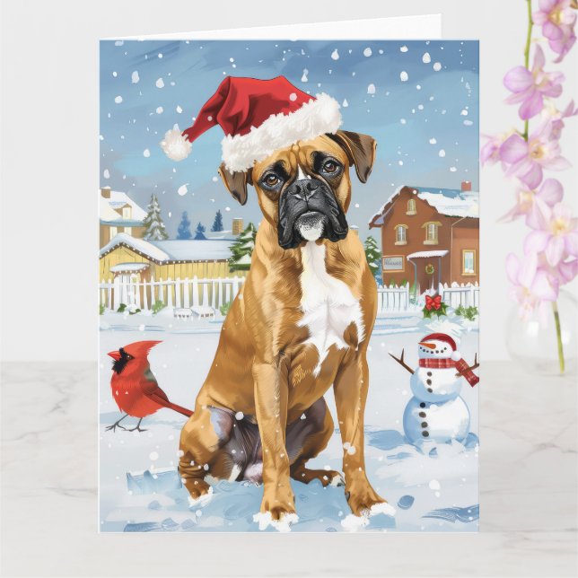 Boxer Dog Winter Wonderland Christmas Joy Card (Orchid)
