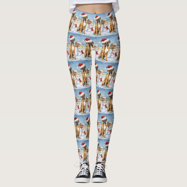 Boxer Dog Winter Wonderland Christmas Joy Leggings (Front)
