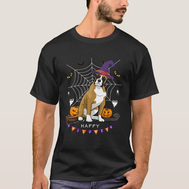 Boxer Dog Witch Pumpkin Halloween Kids Mens Womens T-Shirt (Front)