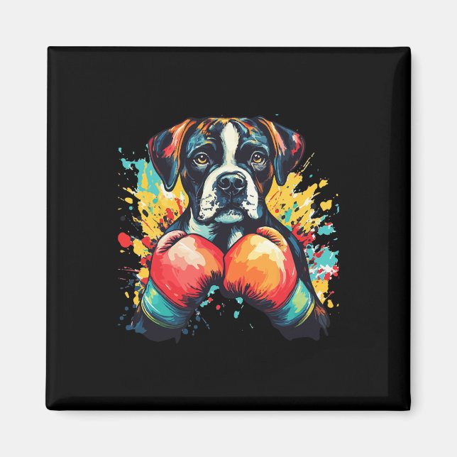 Boxer Dog With Boxing Gloves Colour Splash 1  Magnet (Front)