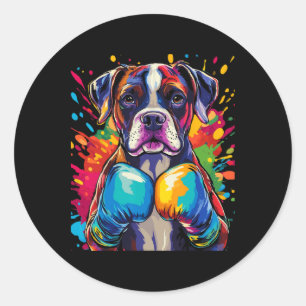 Boxer Dog With Boxing Gloves Colour Splash Classic Round Sticker