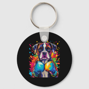 Boxer Dog With Boxing Gloves Colour Splash Key Ring