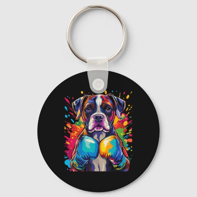 Boxer Dog With Boxing Gloves Colour Splash  Key Ring (Front)