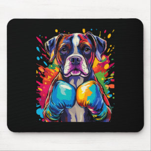 Boxer Dog With Boxing Gloves Colour Splash Mouse Pad
