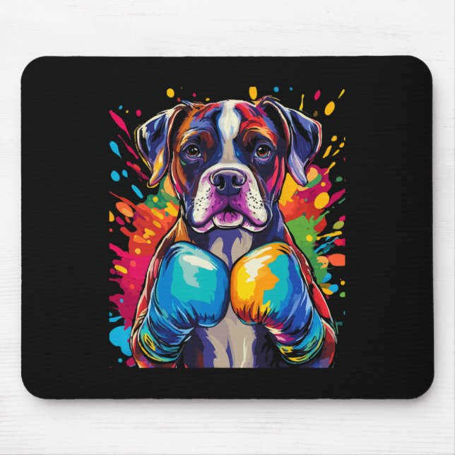 Boxer Dog With Boxing Gloves Colour Splash  Mouse Pad (Front)