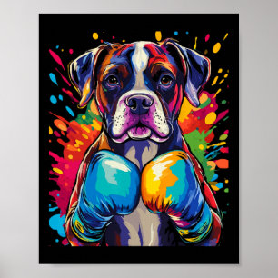 Boxer Dog With Boxing Gloves Colour Splash Poster