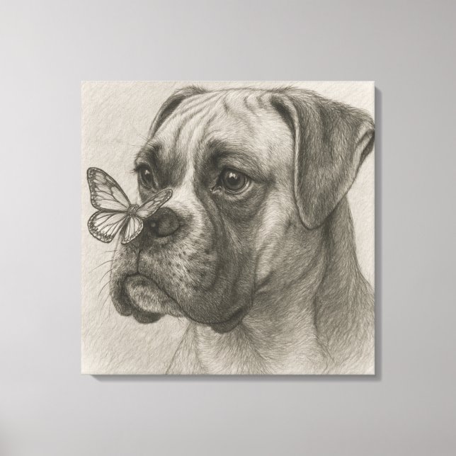 Boxer Dog with Butterfly Gentle Encounter Canvas Print (Front)