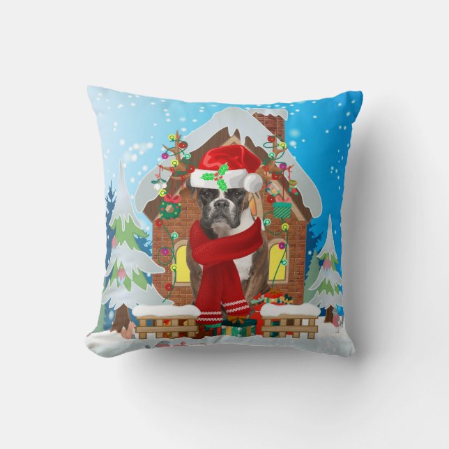 Boxer dog with Christmas gifts Cushion (Front)