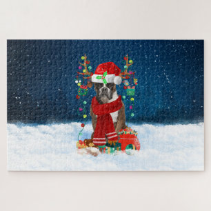 Boxer dog with Christmas gifts Jigsaw Puzzle