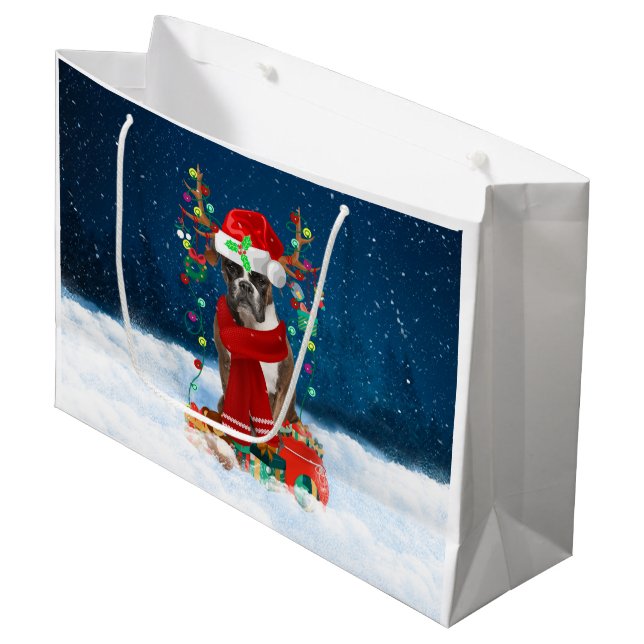Boxer dog with Christmas gifts Large Gift Bag (Front Angled)