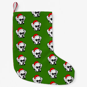 Boxer Dog with Christmas Santa Hat Small Christmas Stocking