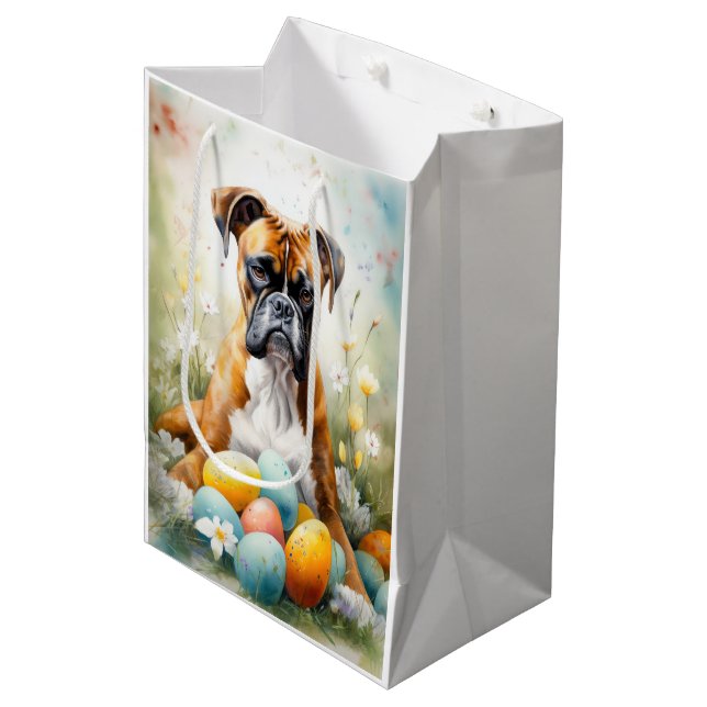 Boxer Dog with Easter Eggs Holiday Medium Gift Bag (Front Angled)