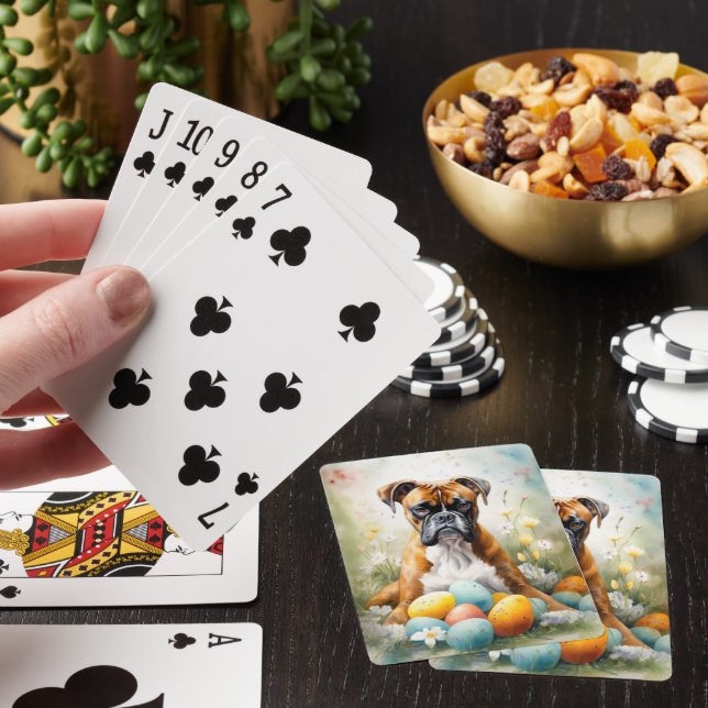 Boxer Dog with Easter Eggs Holiday Playing Cards (In Situ)