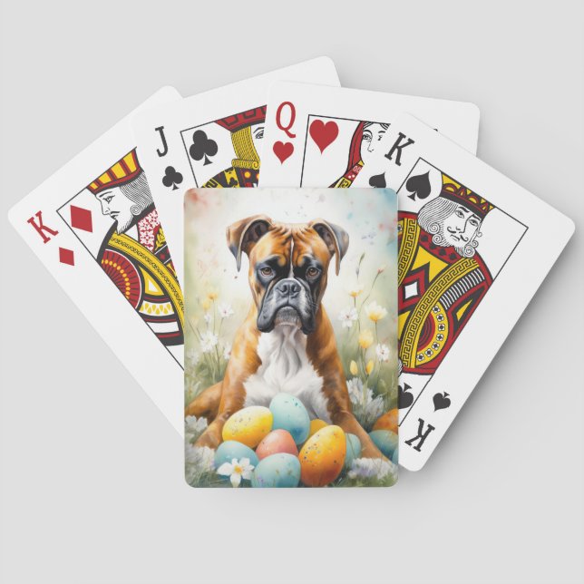 Boxer Dog with Easter Eggs Holiday Playing Cards (Back)