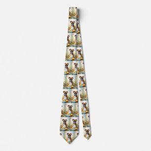 Boxer Dog with Easter Eggs Holiday Tie