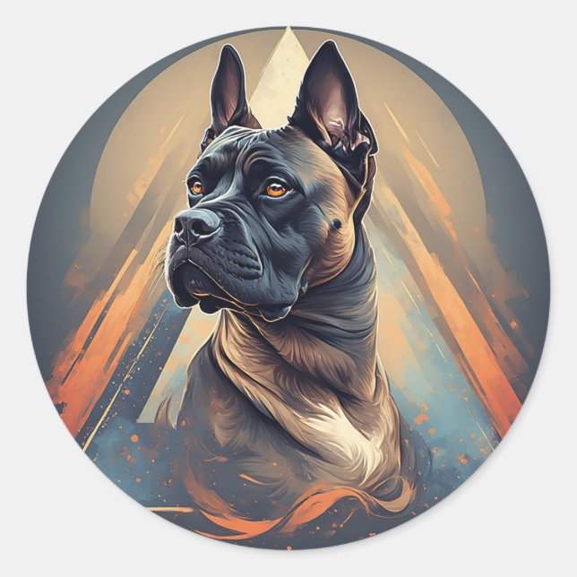 Boxer Dog with Geometric Background Classic Round Sticker (Front)