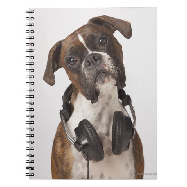 boxer dog with headphones notebook (Front)